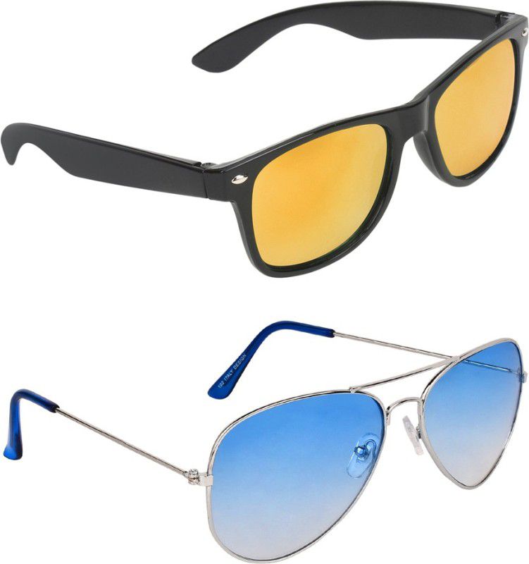Gradient, Mirrored, UV Protection Wayfarer, Aviator Sunglasses (53)  (For Men & Women, Multicolor, Blue)