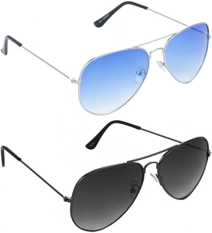 Gradient, Mirrored, UV Protection Aviator Sunglasses (45)  (For Men & Women, Blue, Grey)