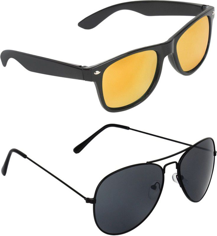 Gradient, Mirrored, UV Protection Wayfarer, Aviator Sunglasses (53)  (For Men & Women, Multicolor, Black)