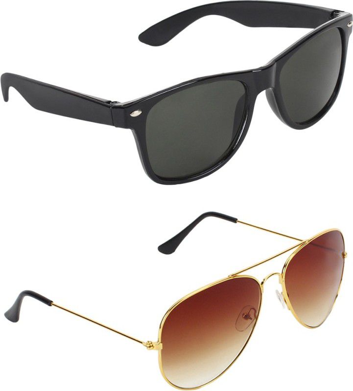 Gradient, UV Protection Wayfarer, Aviator Sunglasses (53)  (For Men & Women, Green, Brown)