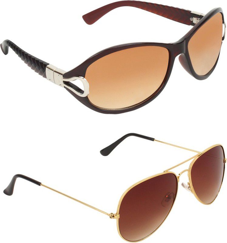 UV Protection, Gradient Round, Aviator Sunglasses (61)  (For Men & Women, Brown)