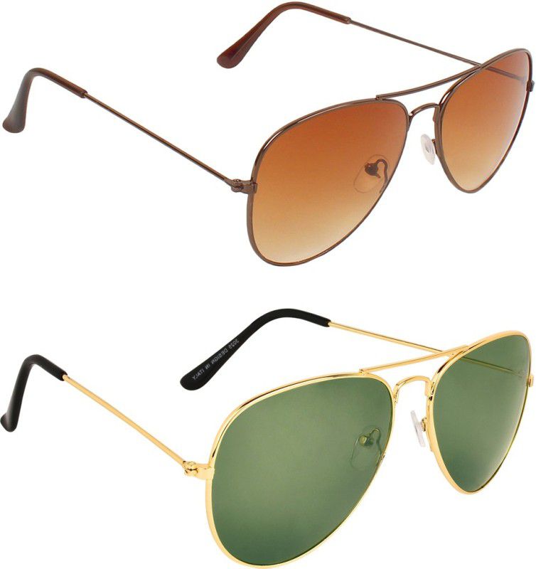 Gradient Aviator, Aviator Sunglasses (Free Size)  (For Men & Women, Brown, Green)