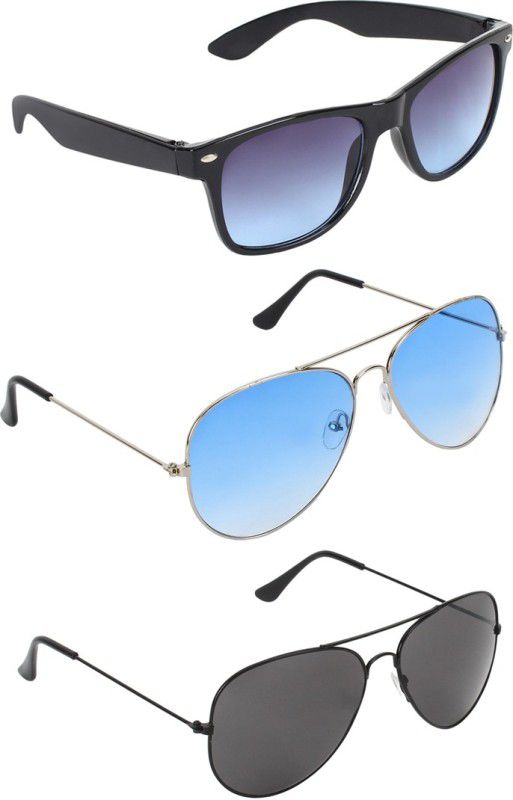 Gradient, UV Protection Wayfarer, Aviator, Aviator Sunglasses (53)  (For Men & Women, Blue, Blue, Black)