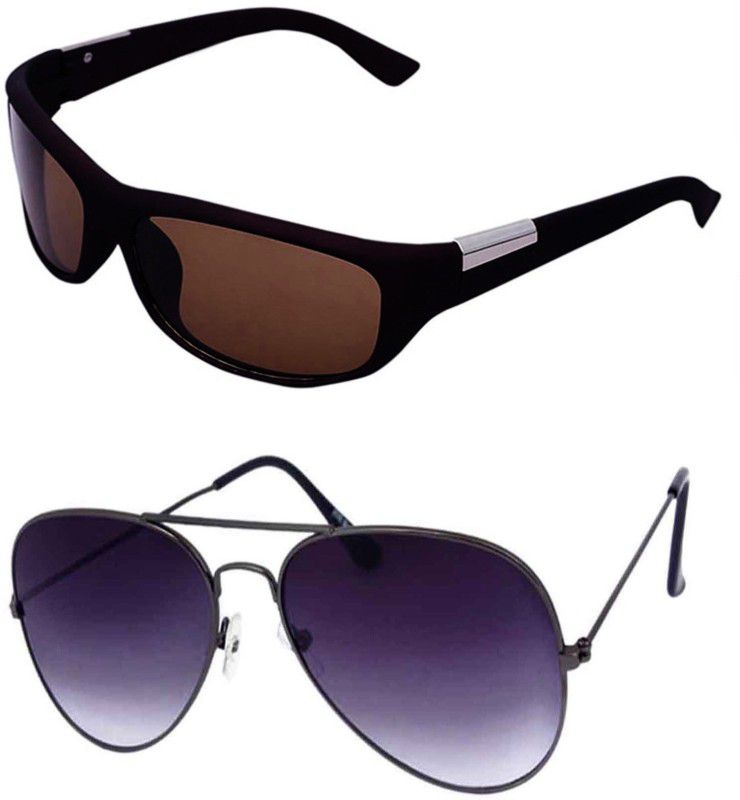 UV Protection Wrap-around, Aviator Sunglasses (Free Size)  (For Men & Women, Black, Brown)