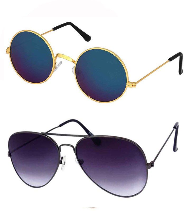 UV Protection Round, Wayfarer Sunglasses (Free Size)  (For Men & Women, Black, Blue)