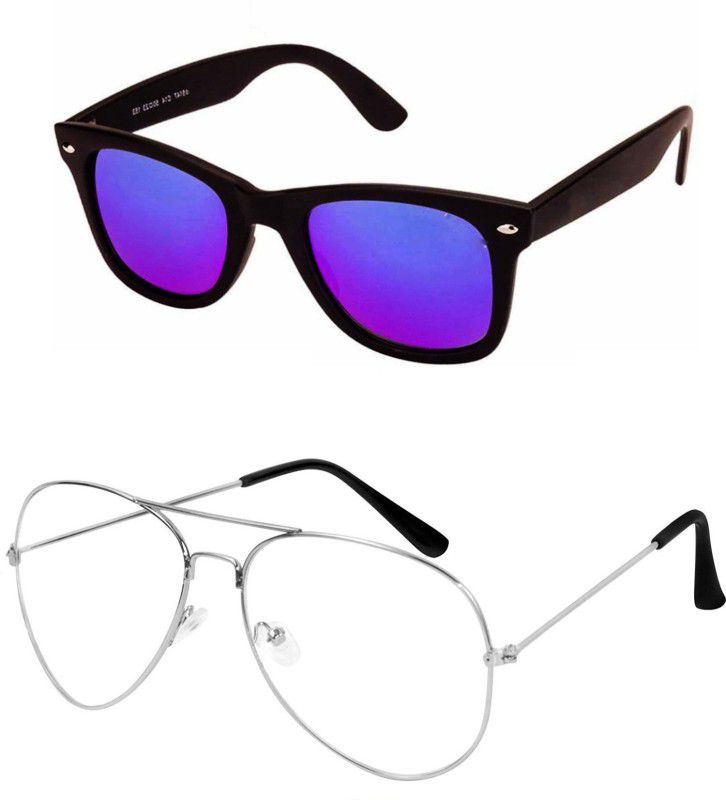 UV Protection Aviator, Wayfarer Sunglasses (Free Size)  (For Men & Women, Clear, Blue)