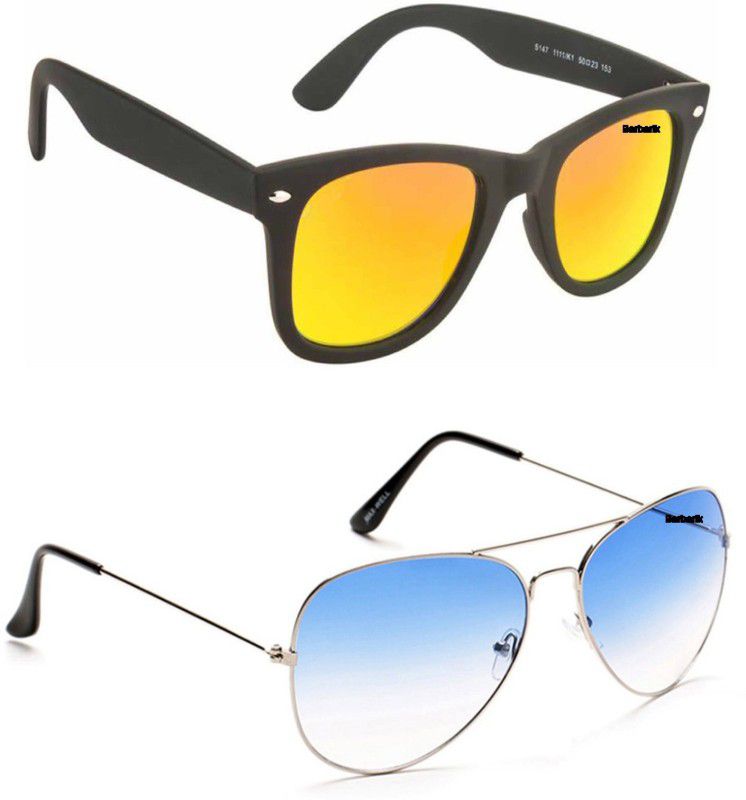 UV Protection Aviator, Wayfarer Sunglasses (Free Size)  (For Men & Women, Golden, Blue)