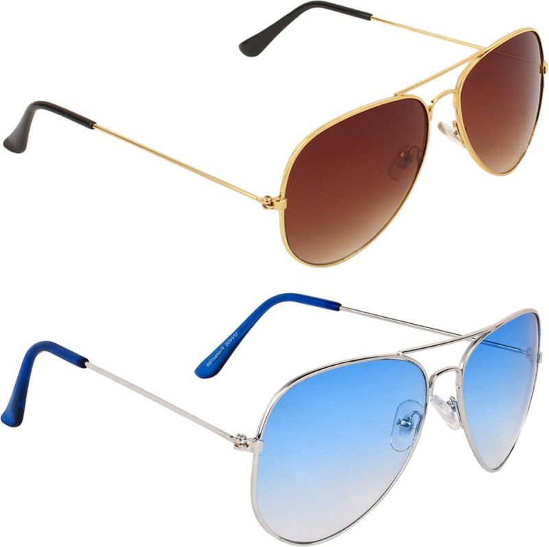 Gradient, UV Protection Aviator, Aviator Sunglasses (Free Size)  (For Men & Women, Brown, Blue)