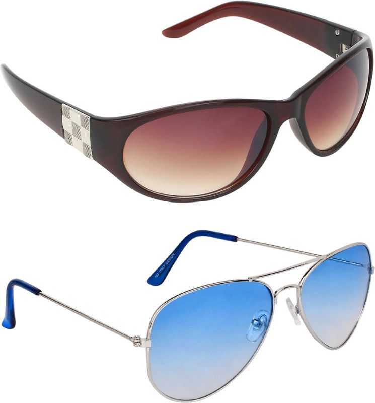 UV Protection, Gradient Oval, Aviator Sunglasses (60)  (For Men & Women, Brown, Blue)
