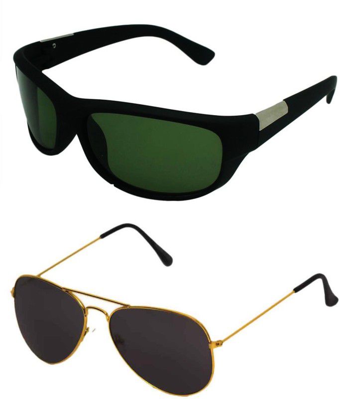 UV Protection Wrap-around, Aviator Sunglasses (Free Size)  (For Men & Women, Black, Black)