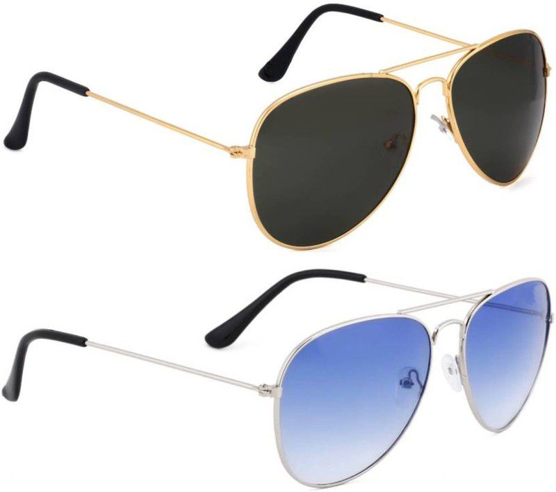 UV Protection, Mirrored Aviator Sunglasses (Free Size)  (For Men & Women, Black, Blue)
