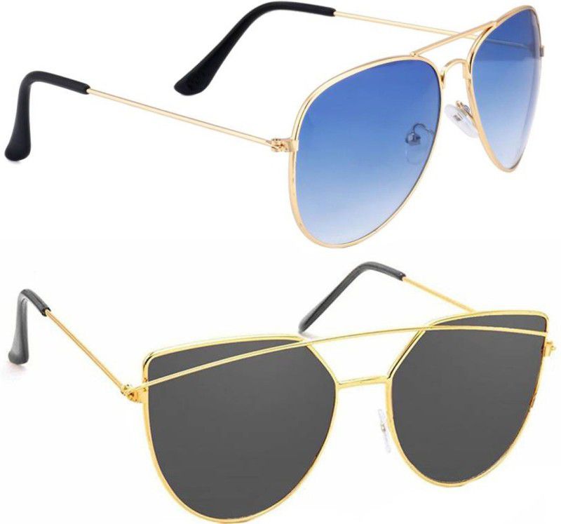 UV Protection, Mirrored Aviator Sunglasses (Free Size)  (For Men & Women, Blue, Black)