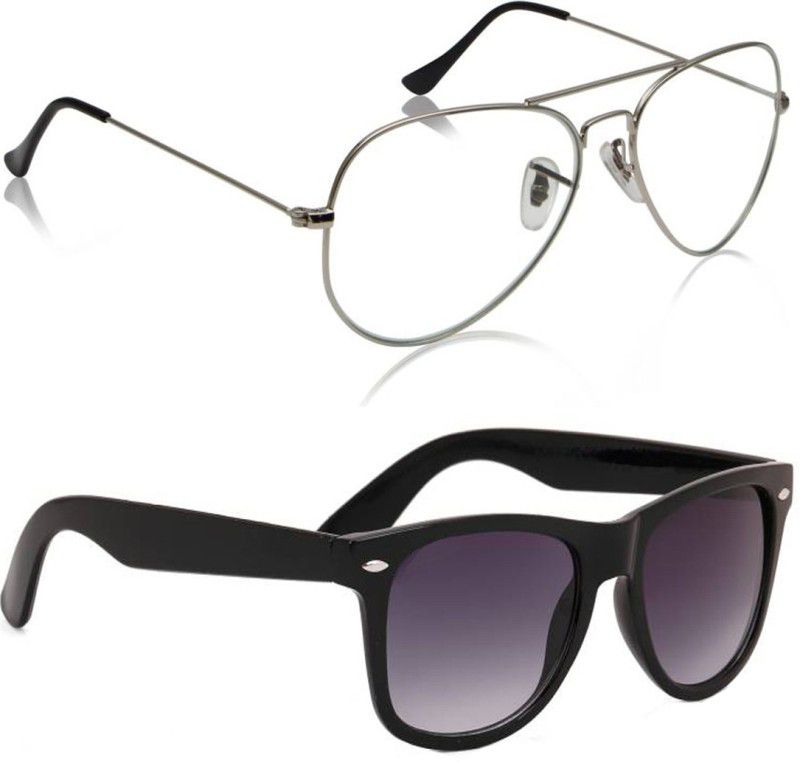 UV Protection, Mirrored Aviator, Wayfarer Sunglasses (Free Size)  (For Men & Women, Clear, Black)