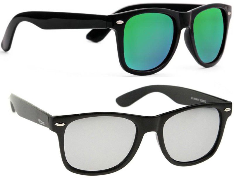 UV Protection, Mirrored Wayfarer Sunglasses (Free Size)  (For Men & Women, Green, Silver)
