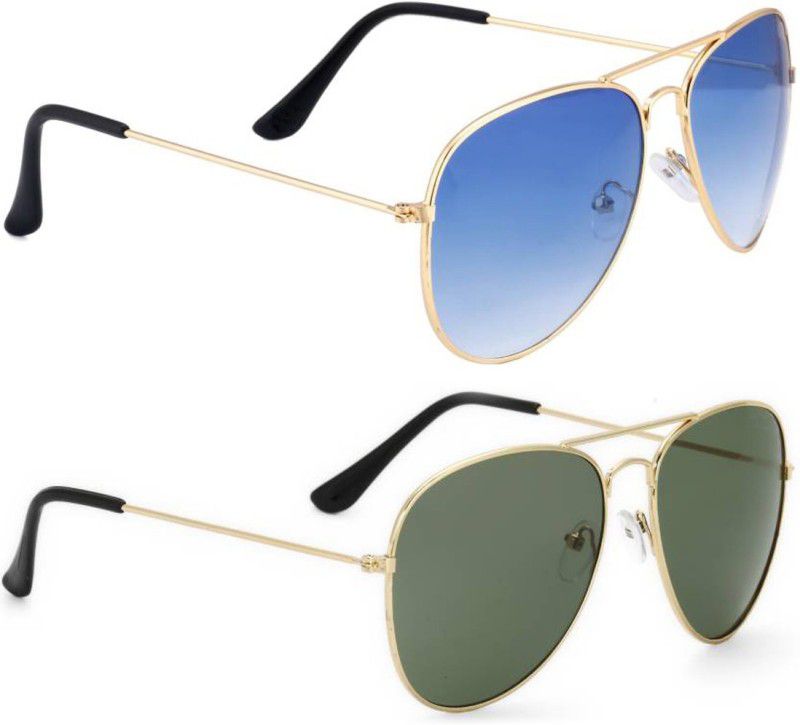 UV Protection, Mirrored Aviator Sunglasses (Free Size)  (For Men & Women, Blue, Green)