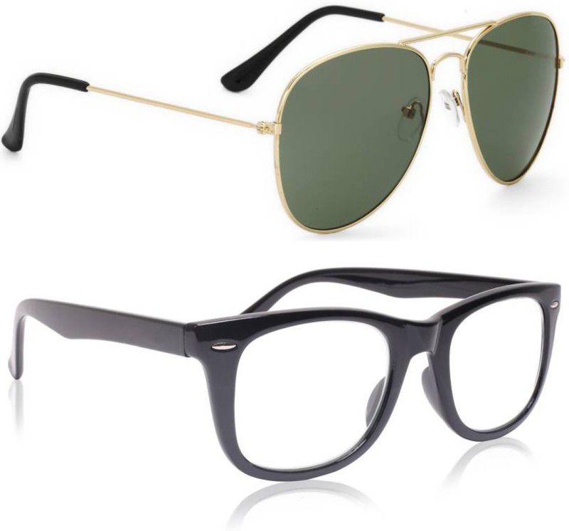 UV Protection, Mirrored Aviator, Wayfarer Sunglasses (Free Size)  (For Men & Women, Green, Clear)