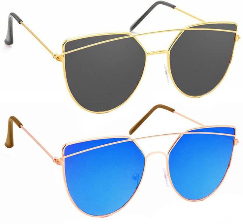UV Protection, Mirrored Aviator Sunglasses (50)  (For Boys & Girls, Black, Blue)