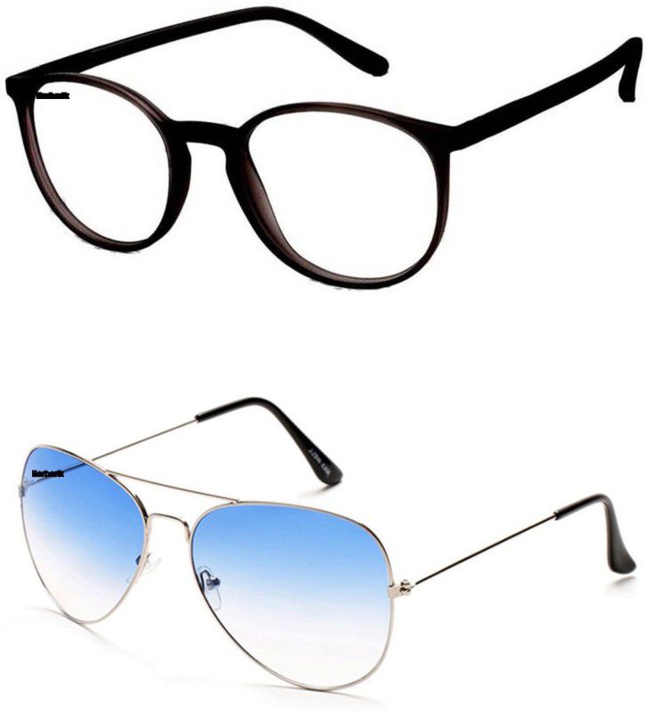UV Protection Aviator, Cat-eye Sunglasses (Free Size)  (For Men & Women, Clear, Blue)