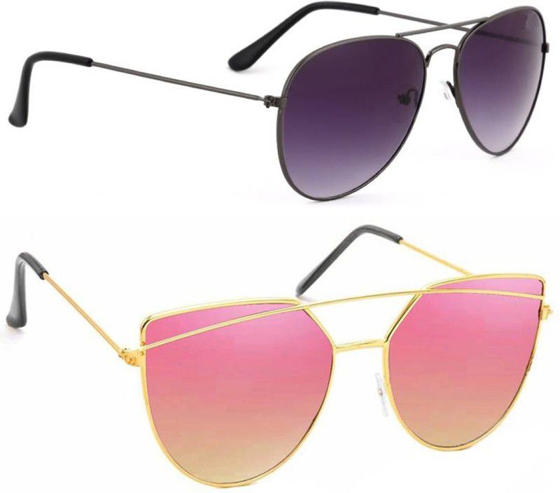 UV Protection, Mirrored Aviator Sunglasses (Free Size)  (For Men & Women, Black, Pink)