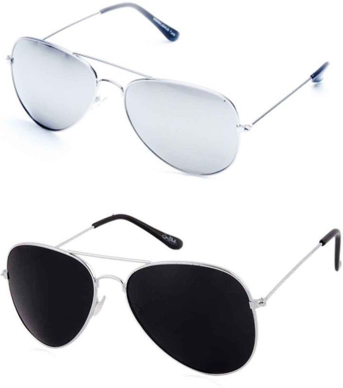 UV Protection Aviator, Aviator Sunglasses (Free Size)  (For Men & Women, Black, Silver)