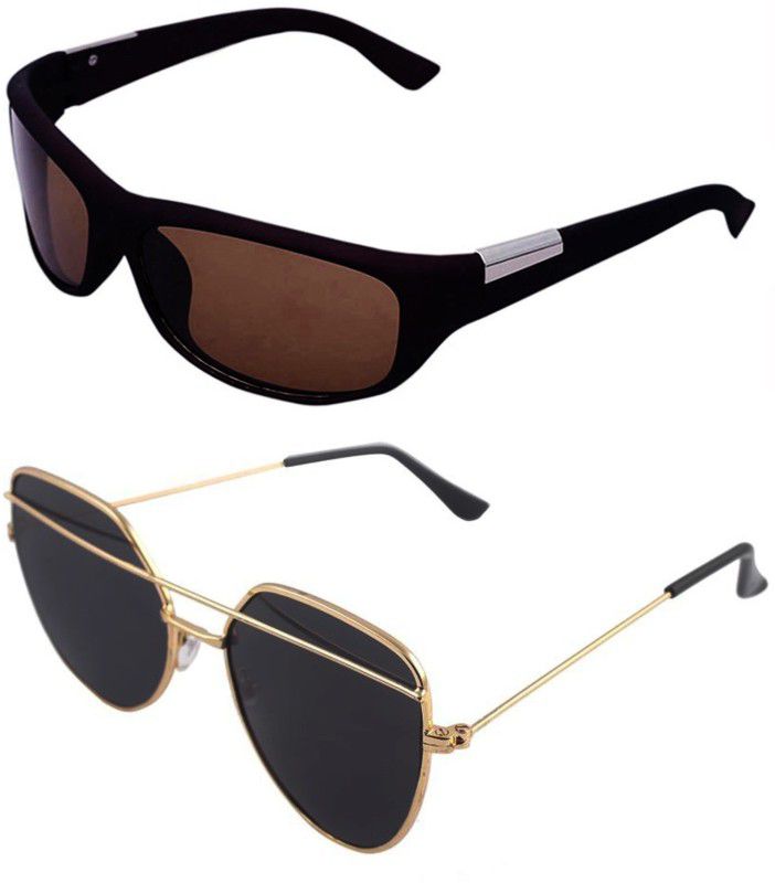 UV Protection Wrap-around, Retro Square Sunglasses (Free Size)  (For Men & Women, Black, Brown)