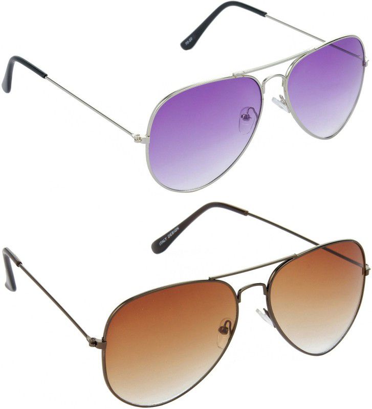 Gradient, Mirrored, UV Protection Aviator Sunglasses (Free Size)  (For Men & Women, Violet, Brown)