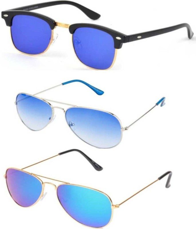Polarized, Gradient, Mirrored, UV Protection Wayfarer, Aviator Sunglasses (Free Size)  (For Men & Women, Blue, Blue, Blue)