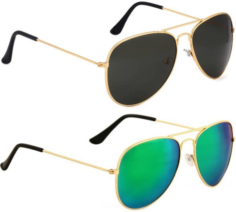 UV Protection, Mirrored Aviator Sunglasses (50)  (For Men & Women, Black, Green)