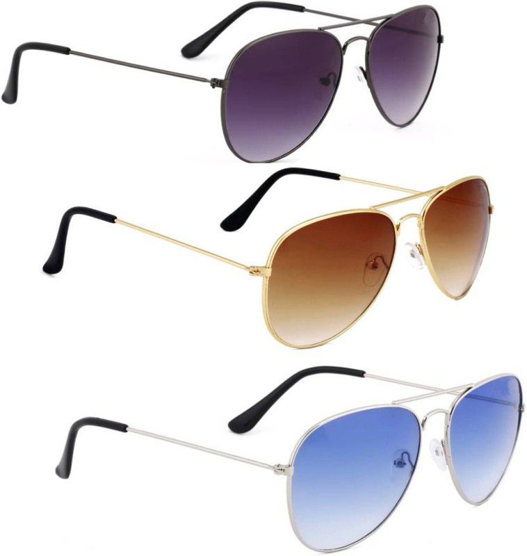 UV Protection, Mirrored Aviator Sunglasses (Free Size)  (For Men & Women, Black, Brown, Blue)