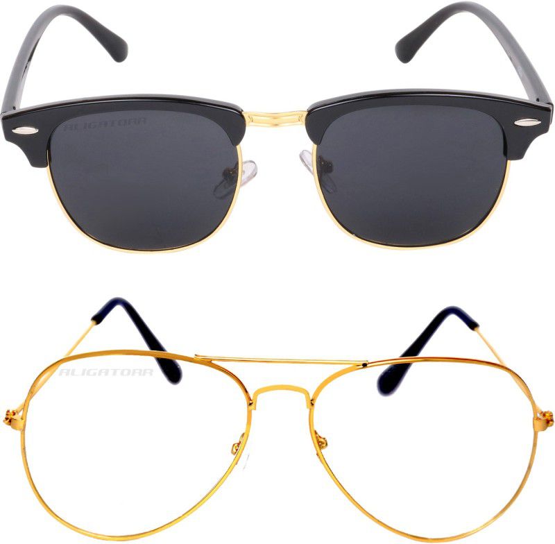 UV Protection Clubmaster Sunglasses (57)  (For Boys & Girls, Black)