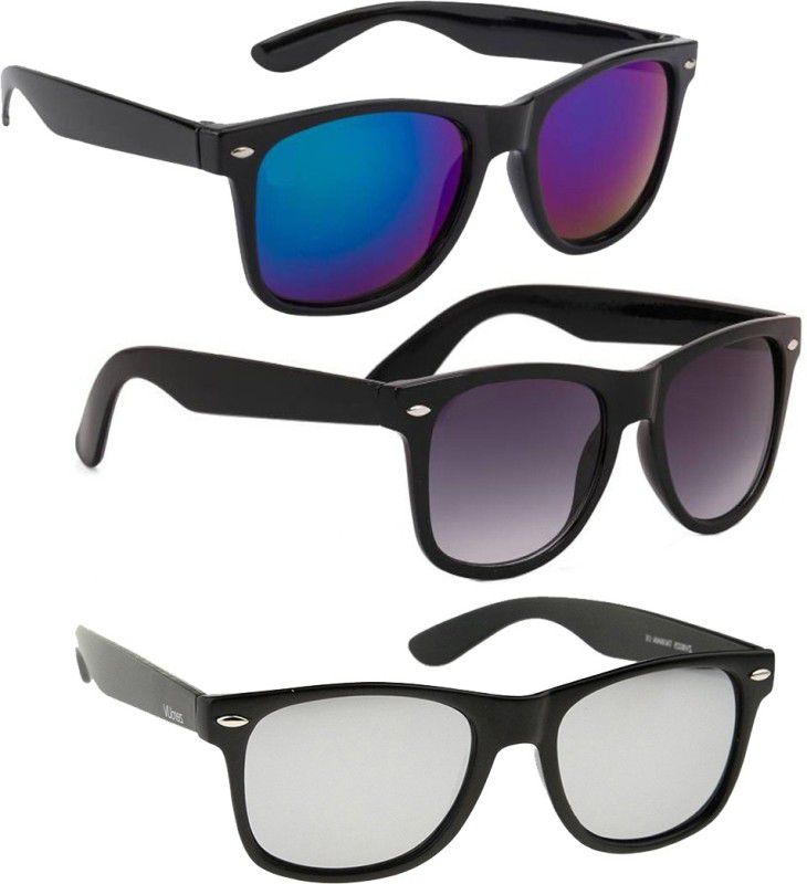 UV Protection, Mirrored Wayfarer Sunglasses (Free Size)  (For Men & Women, Black, Blue, Silver)
