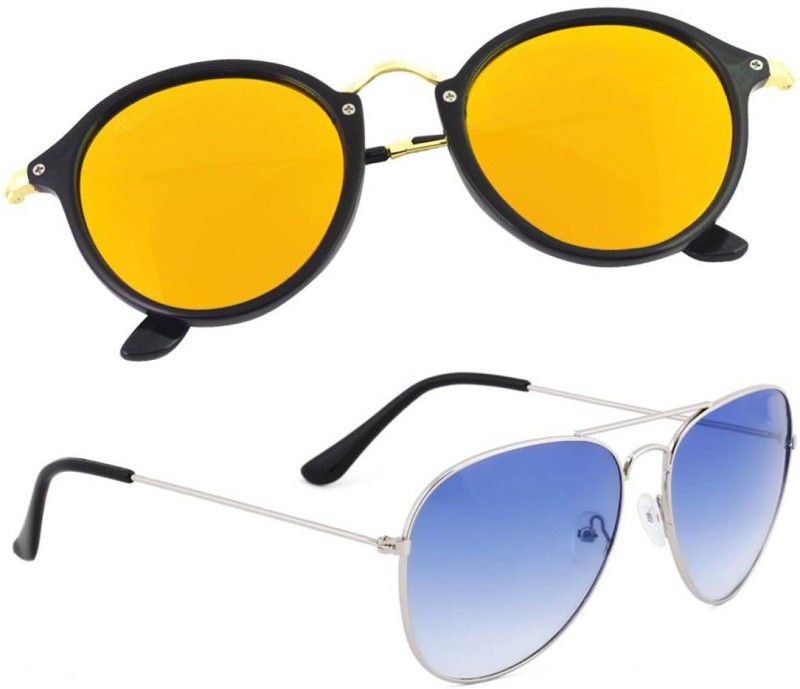 UV Protection, Mirrored Aviator, Cat-eye Sunglasses (Free Size)  (For Men & Women, Blue, Yellow)
