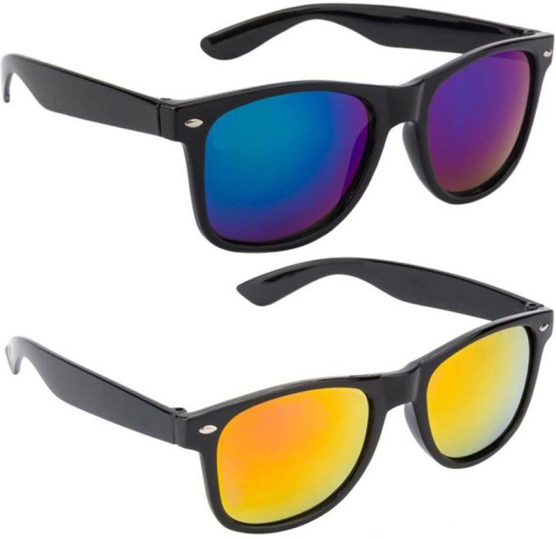 UV Protection, Mirrored Wayfarer Sunglasses (Free Size)  (For Men & Women, Blue, Yellow)