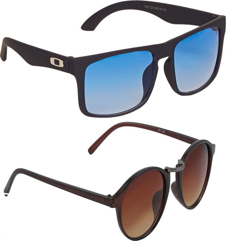 Gradient, UV Protection Round, Rectangular Sunglasses (Free Size)  (For Men & Women, Blue, Brown)