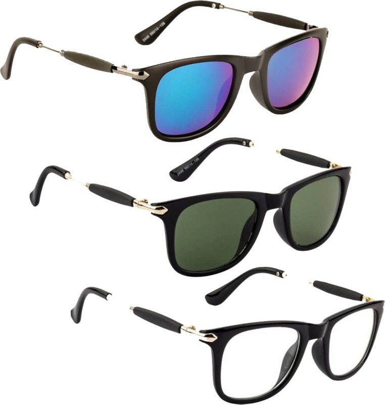 UV Protection, Mirrored Wayfarer Sunglasses (Free Size)  (For Men & Women, Clear, Green, Green)