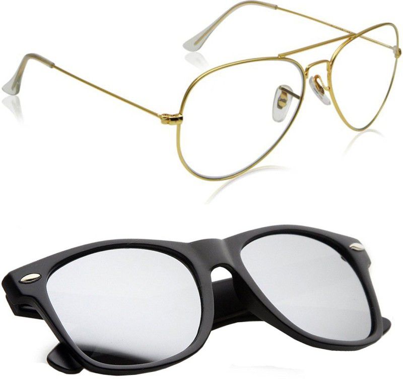 UV Protection, Mirrored Aviator, Wayfarer Sunglasses (Free Size)  (For Men & Women, Clear, Silver)
