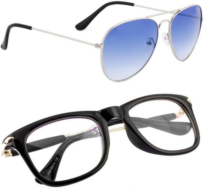 UV Protection, Mirrored Aviator, Wayfarer Sunglasses (Free Size)  (For Men & Women, Blue, Clear)