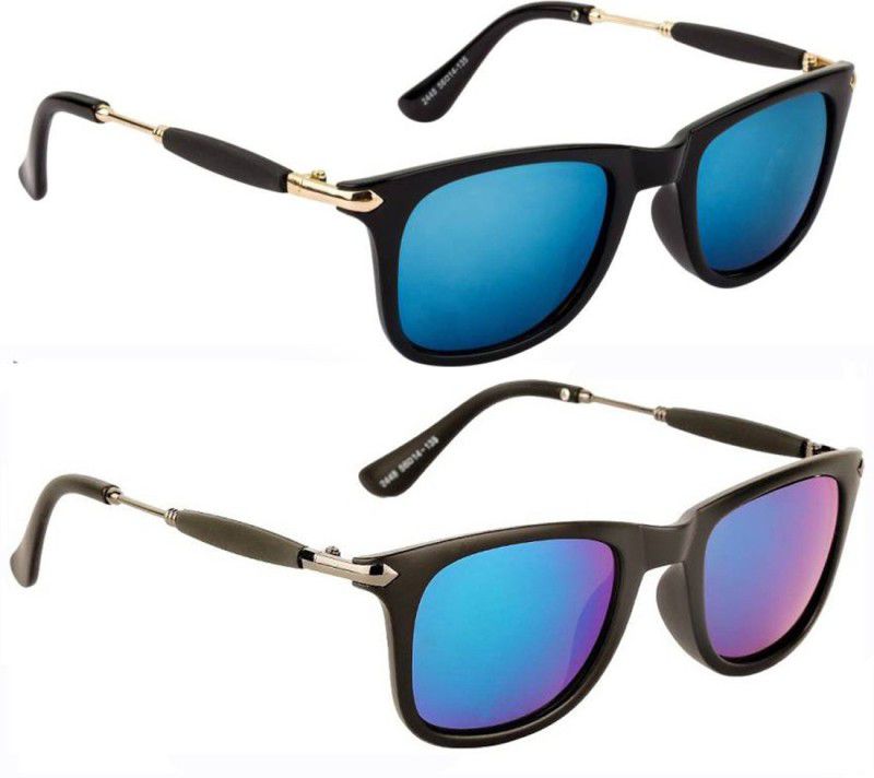 UV Protection, Mirrored Wayfarer Sunglasses (50)  (For Boys & Girls, Blue, Green)