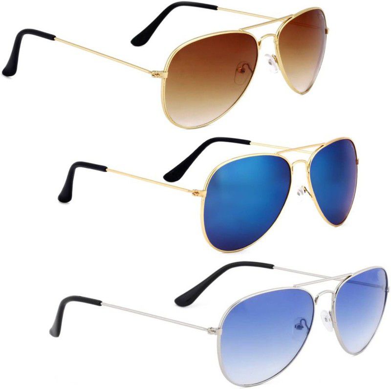 UV Protection, Mirrored Aviator Sunglasses (Free Size)  (For Men & Women, Brown, Blue)