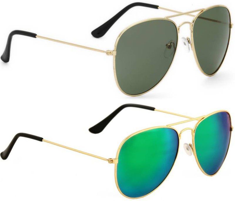 UV Protection, Mirrored Aviator Sunglasses (Free Size)  (For Men & Women, Green)