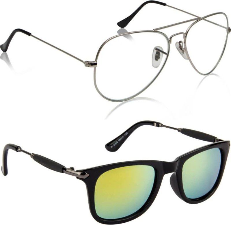 UV Protection, Mirrored Aviator, Wayfarer Sunglasses (Free Size)  (For Men & Women, Clear, Yellow)