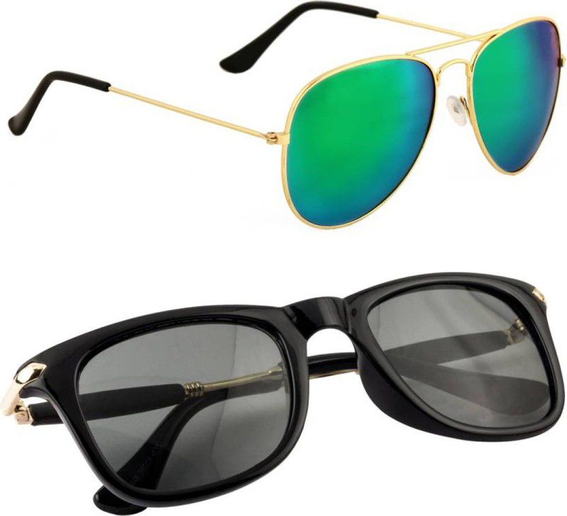 UV Protection, Mirrored Aviator, Wayfarer Sunglasses (Free Size)  (For Men & Women, Green, Black)