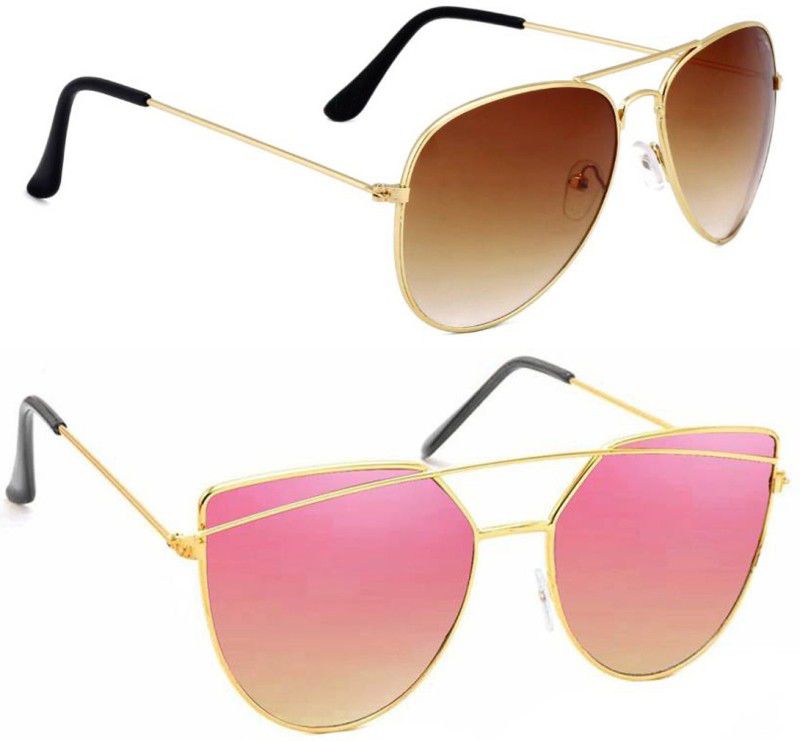 UV Protection, Mirrored Aviator Sunglasses (Free Size)  (For Men & Women, Brown, Pink)