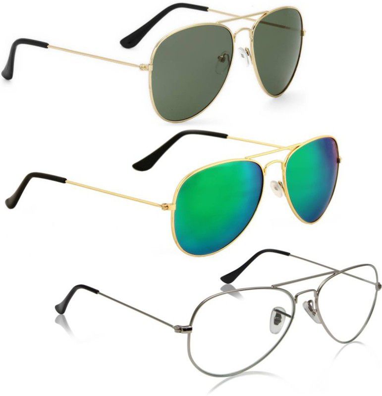 UV Protection, Mirrored Aviator Sunglasses (Free Size)  (For Men & Women, Green, Clear)