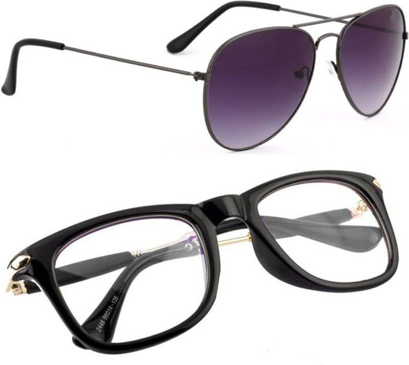 UV Protection, Mirrored Aviator, Wayfarer Sunglasses (Free Size)  (For Men & Women, Black, Clear)