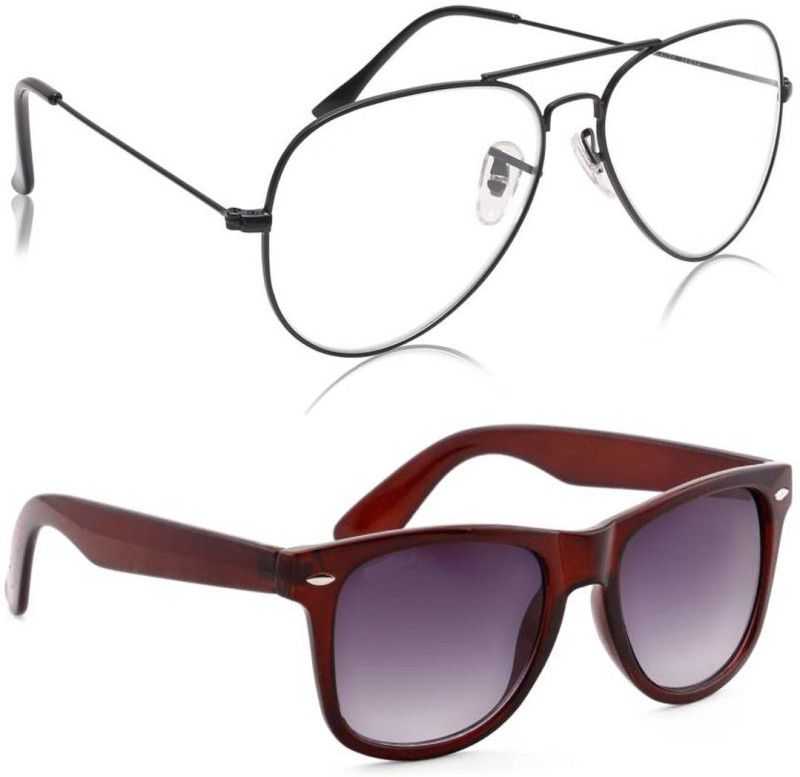 UV Protection, Mirrored Aviator, Wayfarer Sunglasses (Free Size)  (For Men & Women, Clear, Brown)