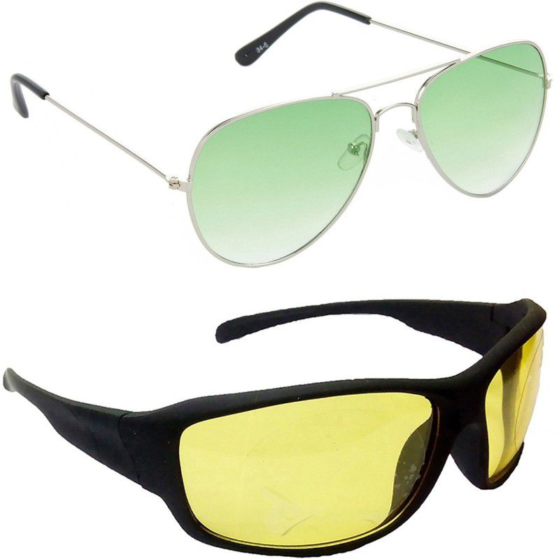 Gradient, Mirrored, UV Protection Aviator Sunglasses (59)  (For Men & Women, Green, Yellow)