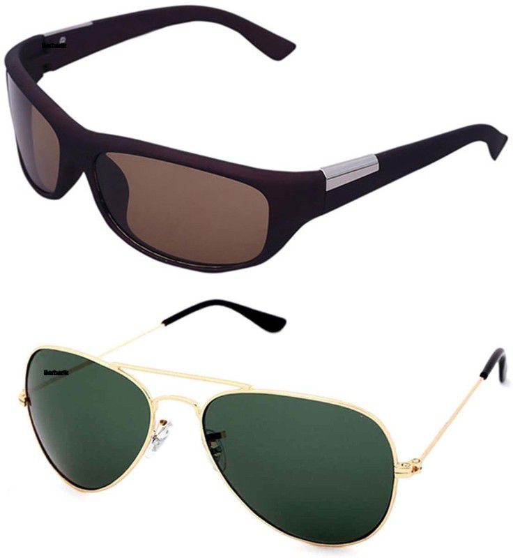 UV Protection Wrap-around, Aviator Sunglasses (Free Size)  (For Men & Women, Green, Brown)