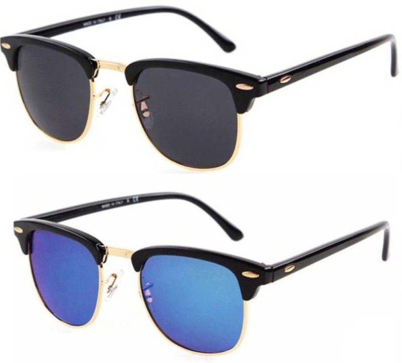UV Protection Clubmaster Sunglasses (Free Size)  (For Men & Women, Black, Black)