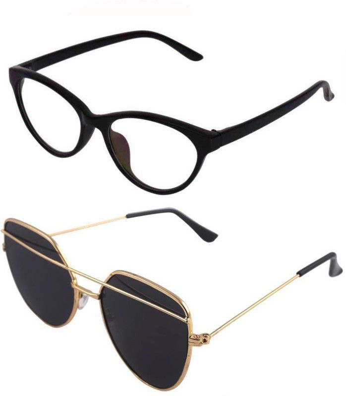 UV Protection Cat-eye, Retro Square Sunglasses (Free Size)  (For Men & Women, Black, Clear)